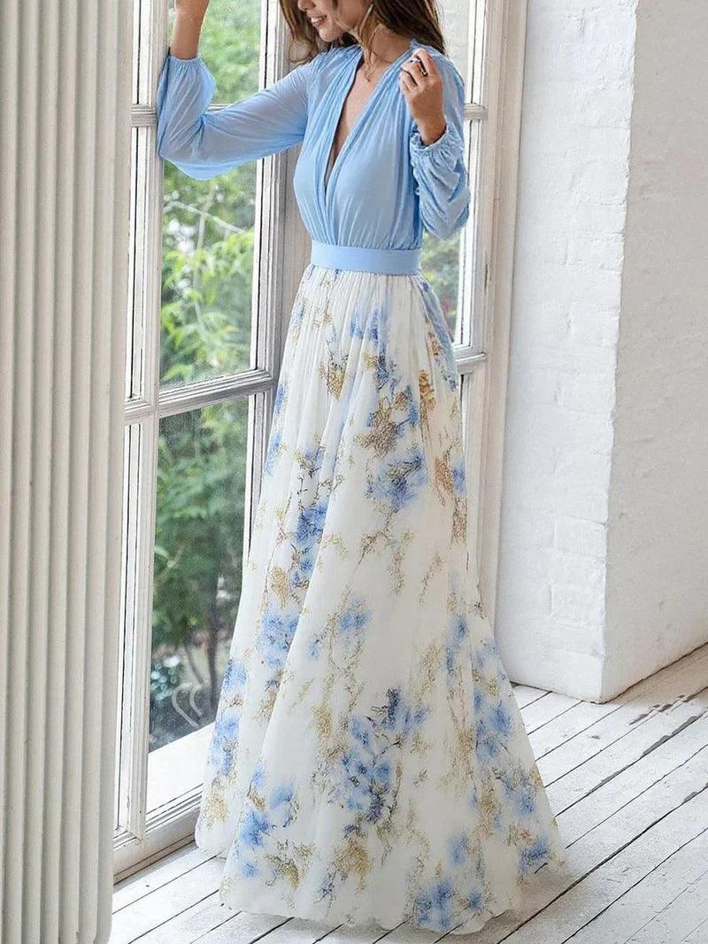 Caterina | Abito maxi con stampa floreale mozzafiato e scollatura a V
