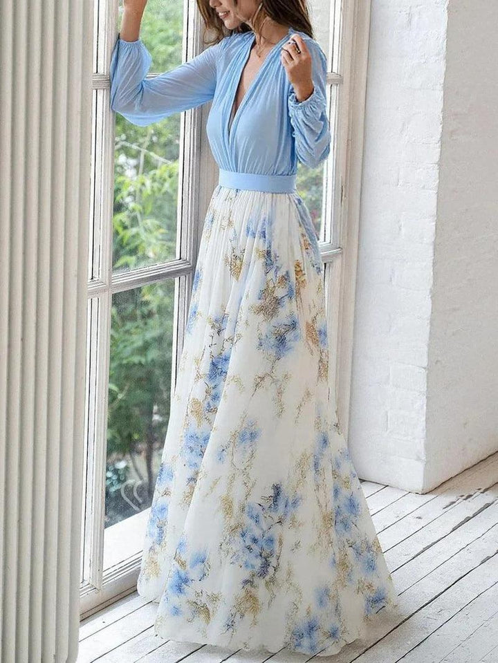 Caterina | Abito maxi con stampa floreale mozzafiato e scollatura a V