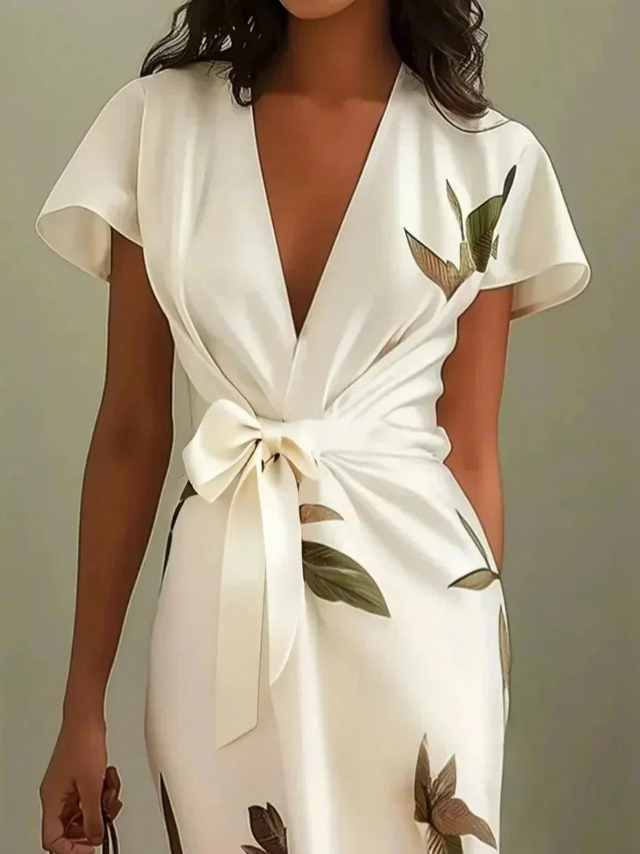 Livia | Abito Midi in Satin a Maniche Corte Bianco