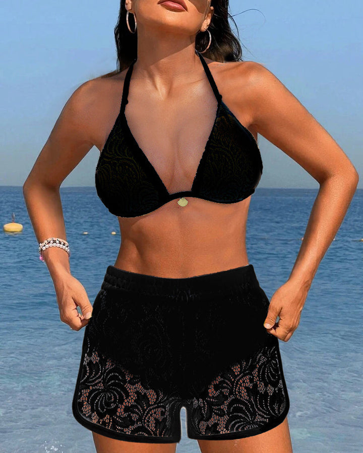 Laluna | Elegante Set Bikini in Pizzo Tinta Unita