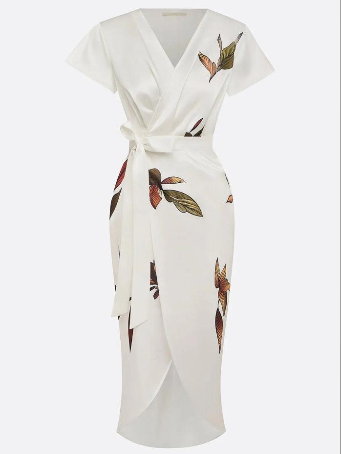 Livia | Abito Midi in Satin a Maniche Corte Bianco