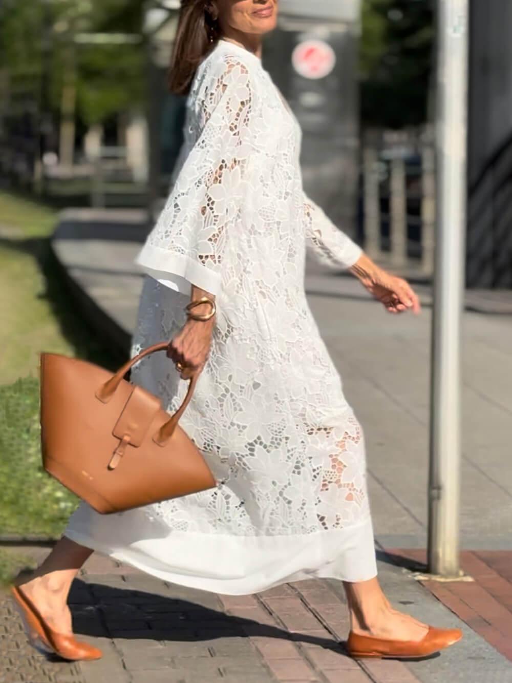 Cristina | Abito Midi Scollo a V Fiori Glamour da Spiaggia