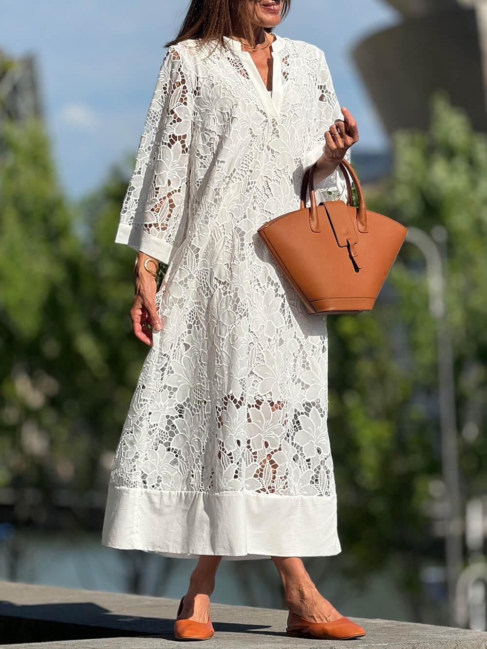 Cristina | Abito Midi Scollo a V Fiori Glamour da Spiaggia
