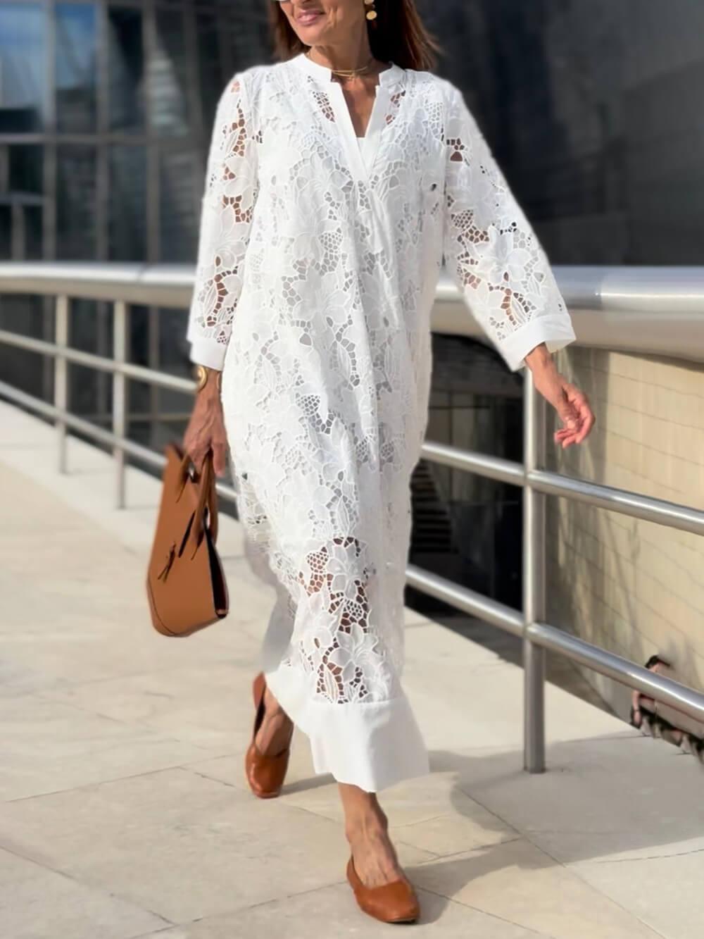 Cristina | Abito Midi Scollo a V Fiori Glamour da Spiaggia