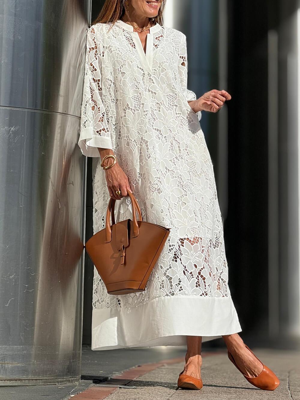 Cristina | Abito Midi Scollo a V Fiori Glamour da Spiaggia