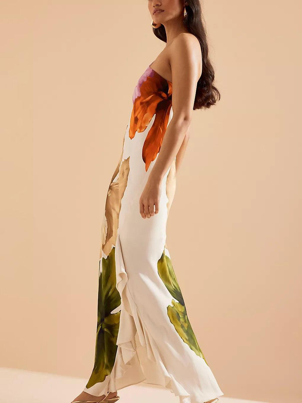 Adelaide | Abito Maxi Elegante con Stampa Floreale e Spalle Scoperte