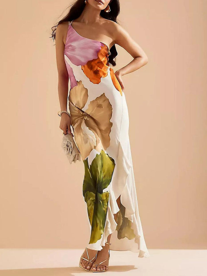 Adelaide | Abito Maxi Elegante con Stampa Floreale e Spalle Scoperte
