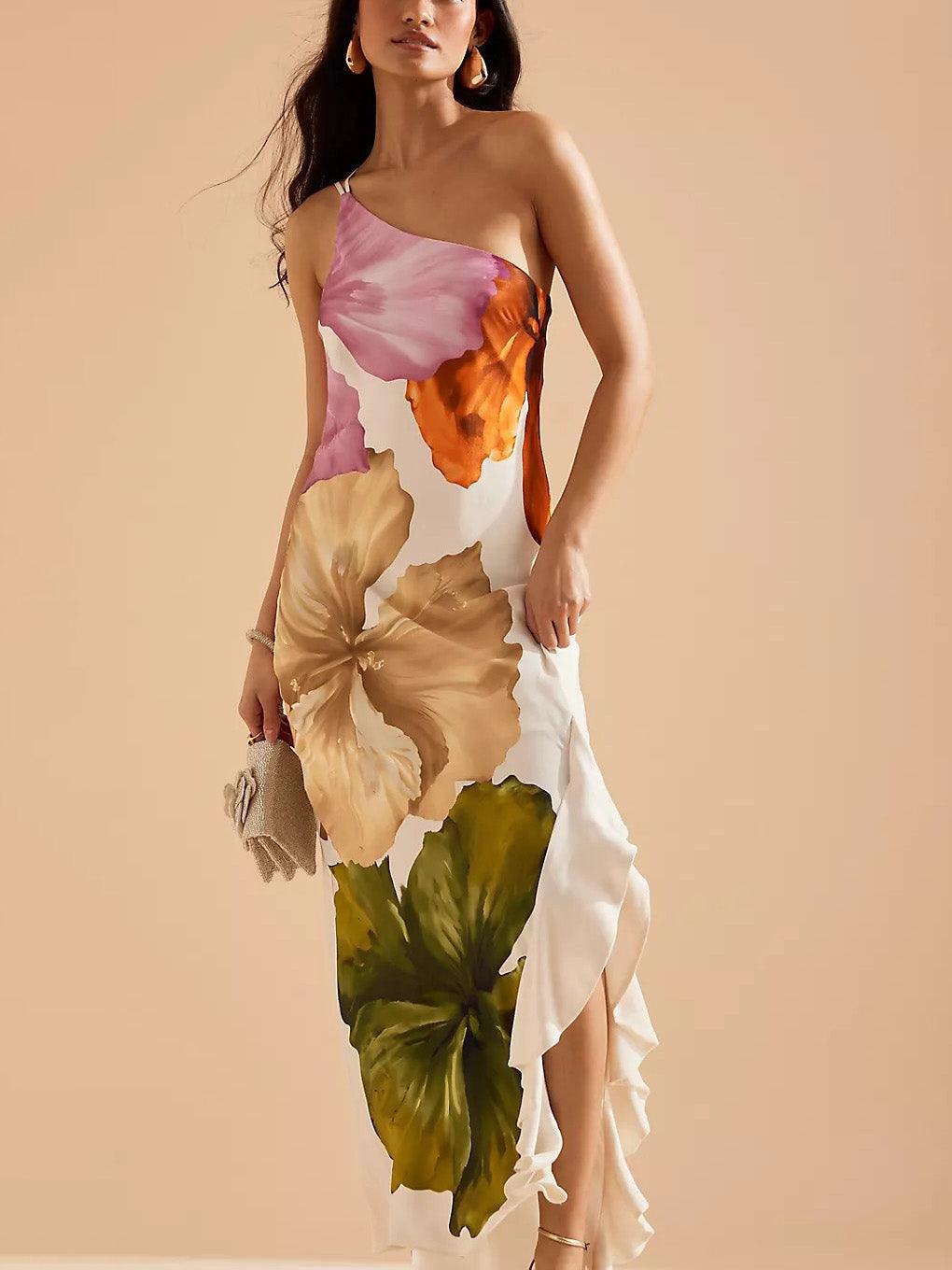 Adelaide | Abito Maxi Elegante con Stampa Floreale e Spalle Scoperte