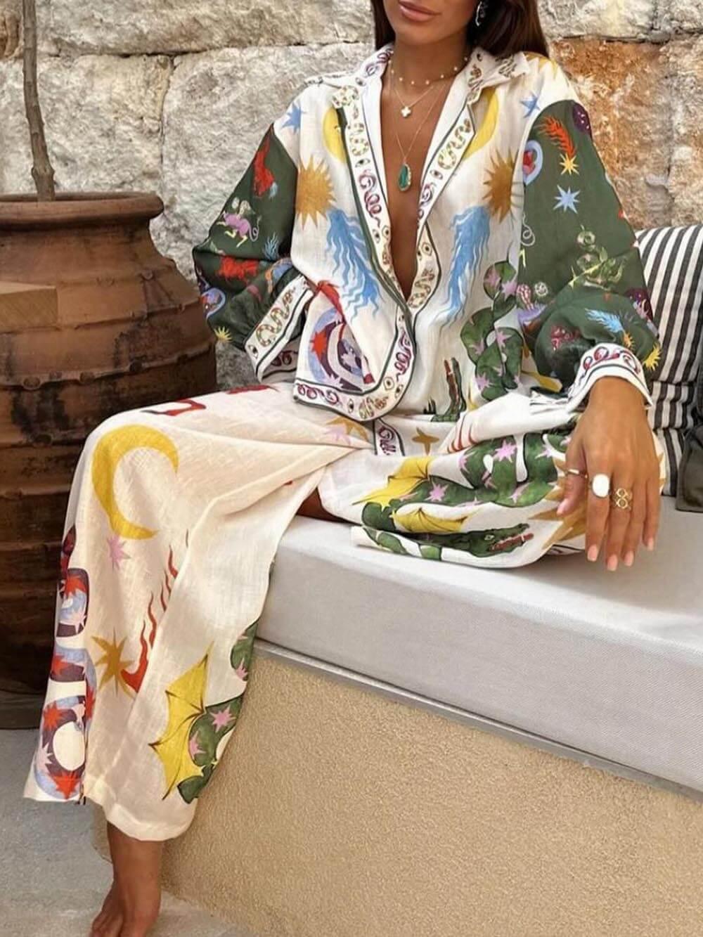Chiara | Completo a Maniche Lunghe & Pantaloni con Vita Elastica