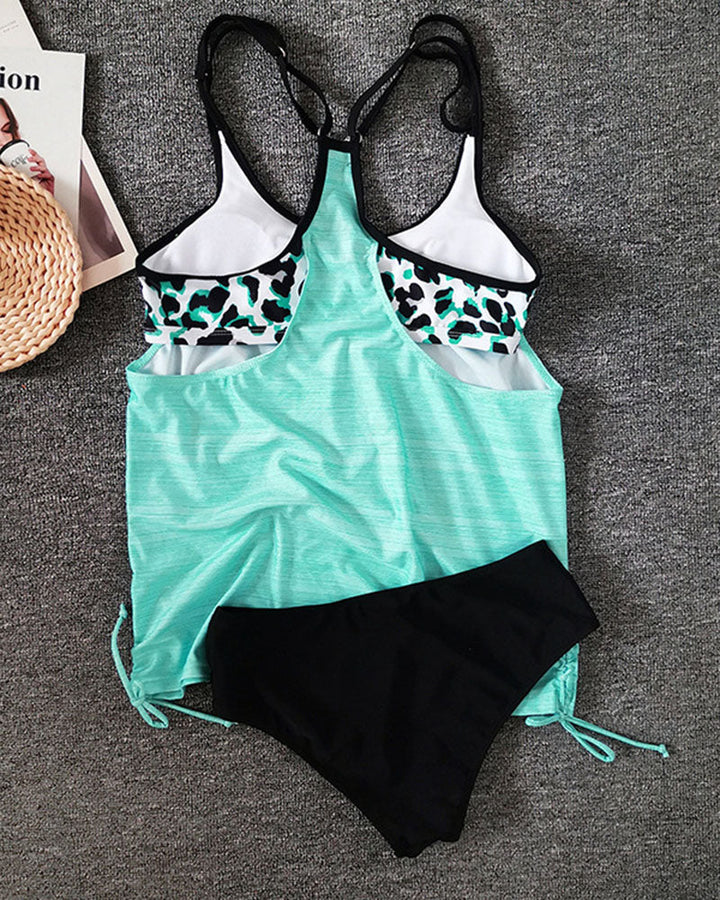 Martina | Tankini Tinta Unita con Stampa Leopardata