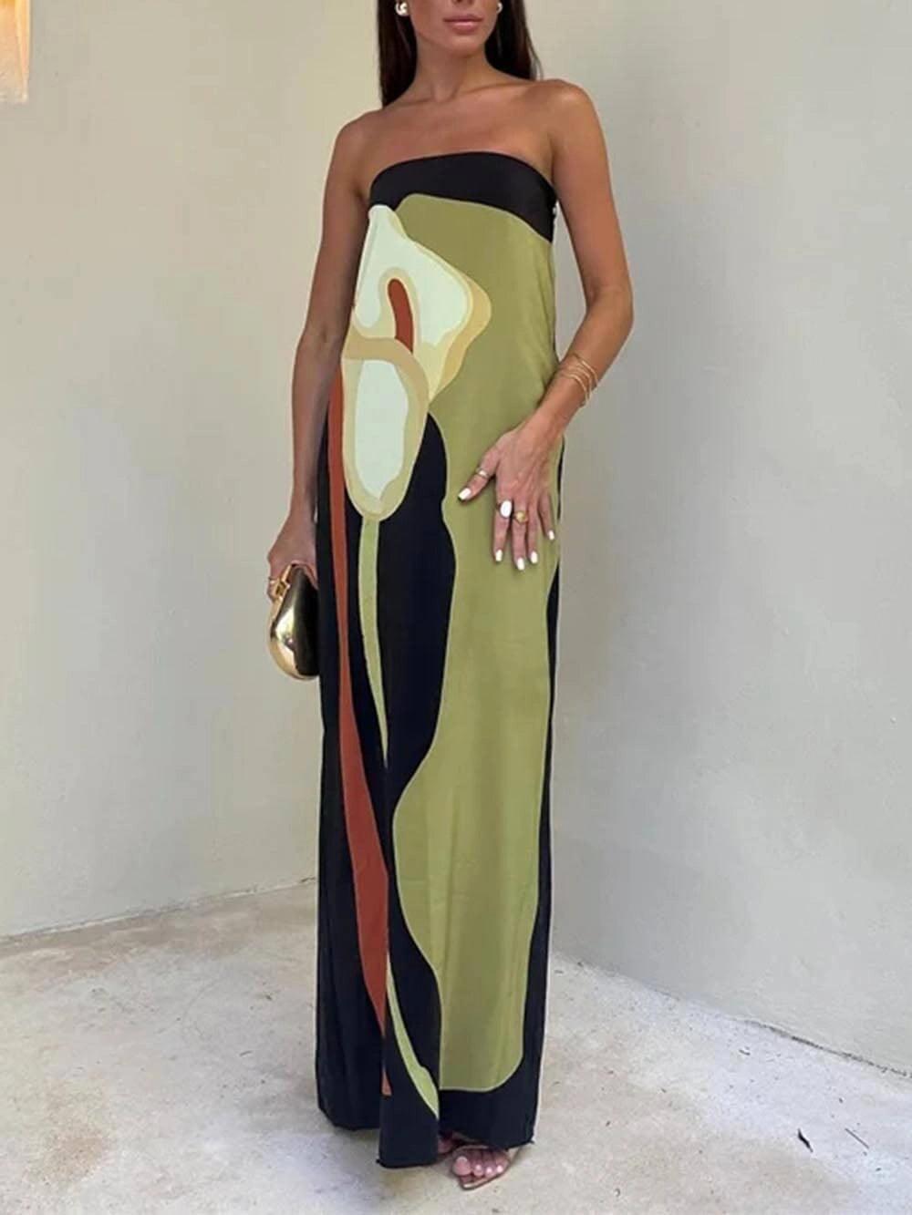 Ginevra | Abito da sera maxi stampato senza maniche in stile costiero