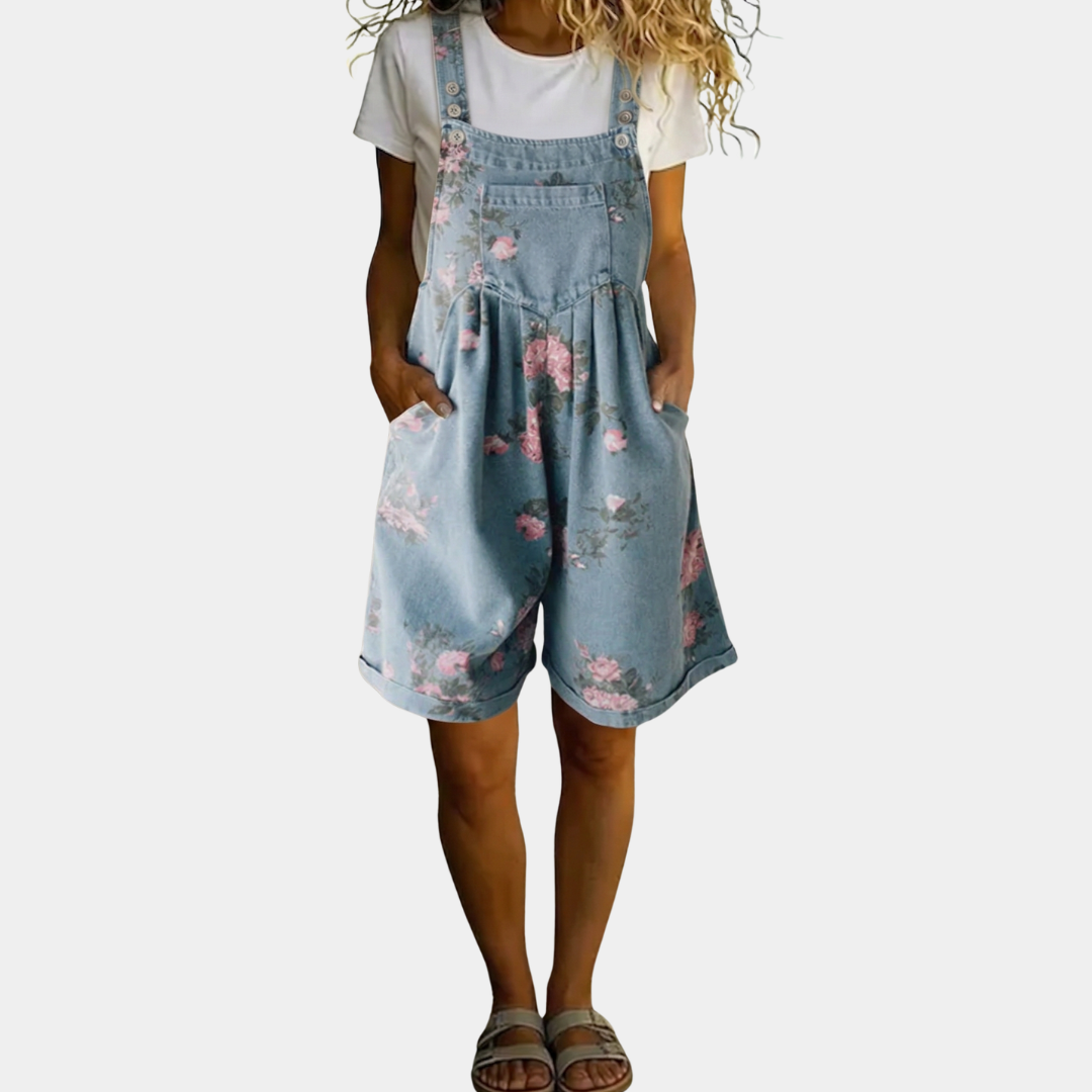 Margherita - Salopette floreale in denim