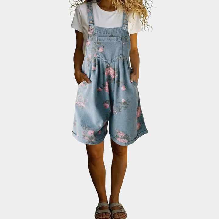 Margherita - Salopette floreale in denim