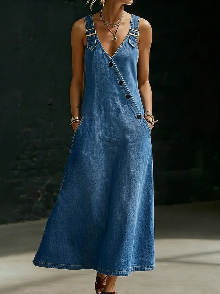 Daniela - Vestito lungo in denim con bottoni