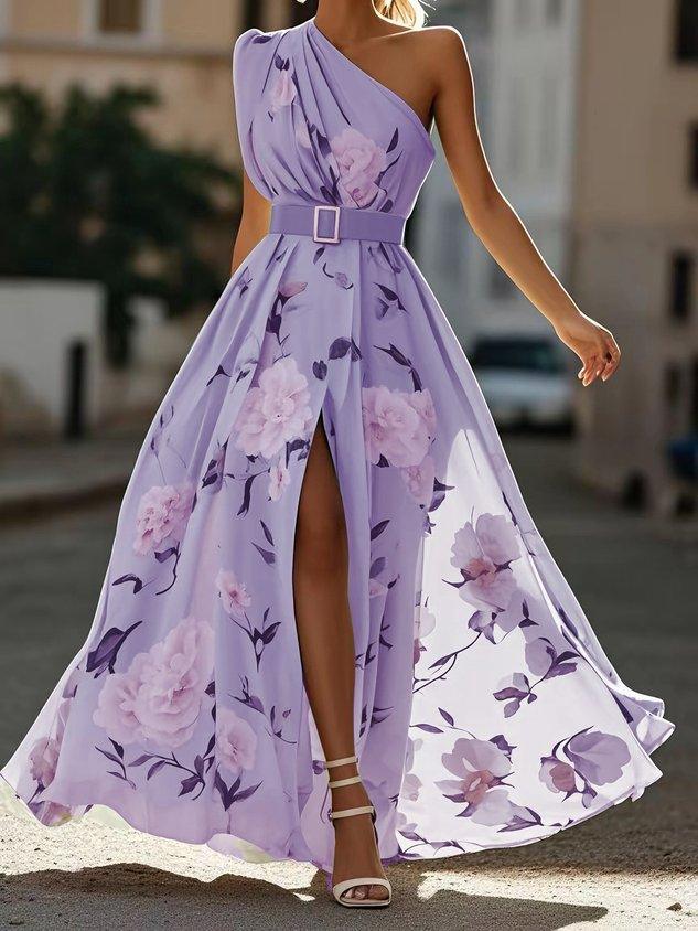 Daisy | Abito Maxi Chiffon Floreale a Spalle Scoperte Verde Chiaro
