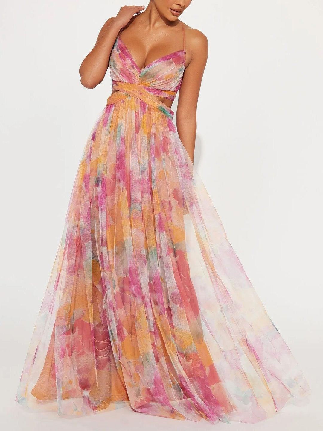 Gaia | Abito Maxi Stampato Floreale con Collo a V