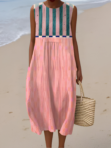 Elena | Abito Midi Pastello a Righe Lily