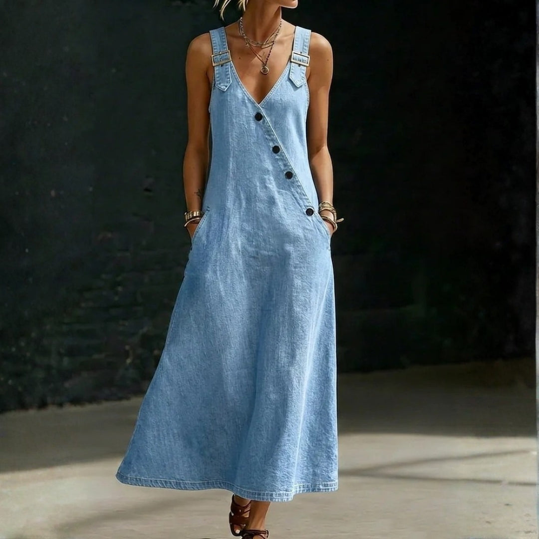 Daniela - Vestito lungo in denim con bottoni