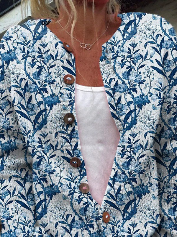 Cardigan con stampa floreale e bottoni