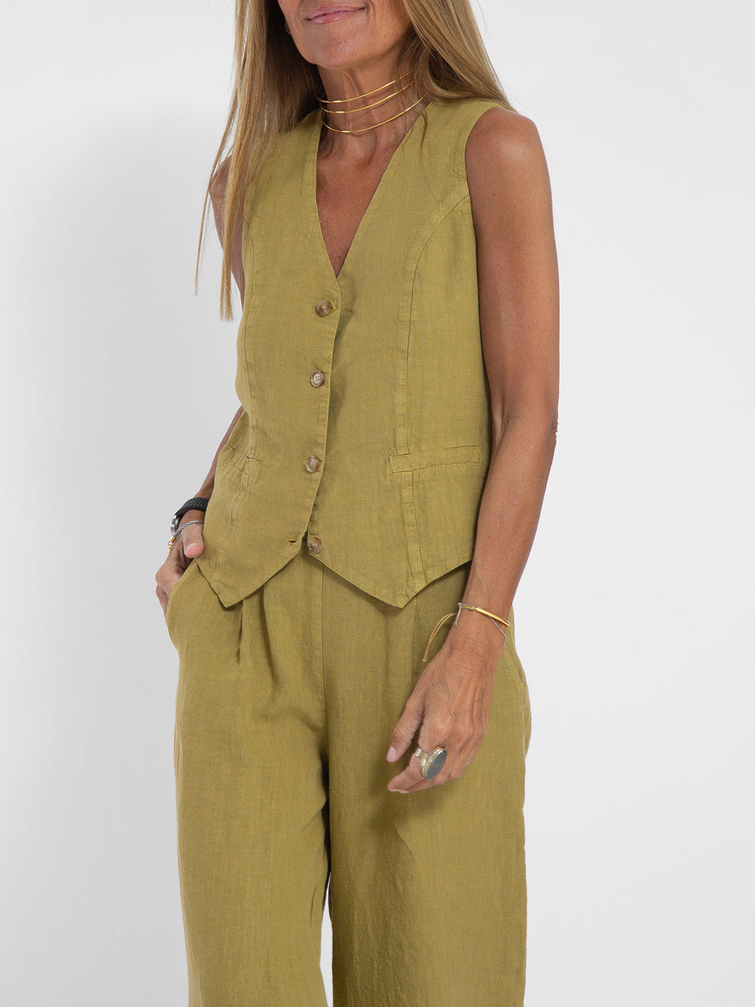 Daniela | Completo Gilet Bottonato & Pantalone Largo