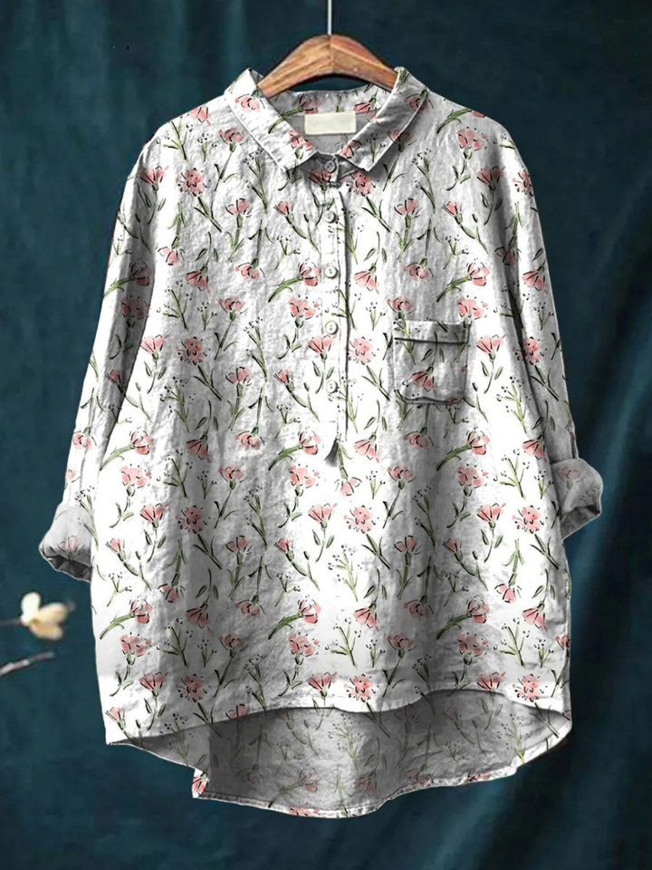 Milagros | Camicia Casual da Donna con Motivo Floreale Rosa di Primavera