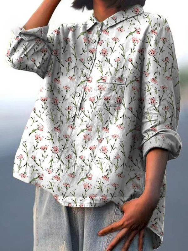 Milagros | Camicia Casual da Donna con Motivo Floreale Rosa di Primavera