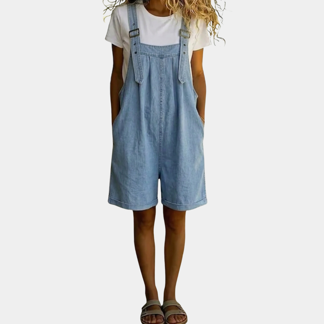 Federica - Salopette corta in denim dal morbido tocco di cotone