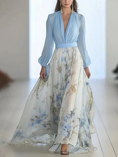 Caterina | Abito maxi con stampa floreale mozzafiato e scollatura a V