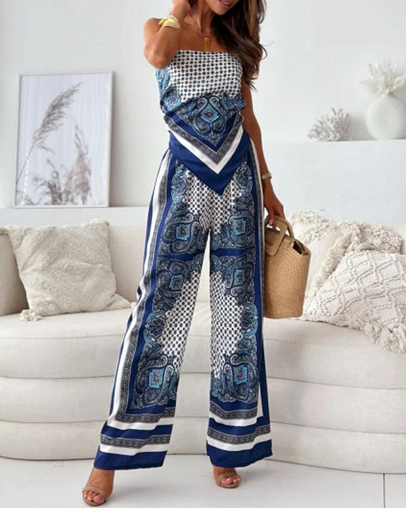 Diana | Set di due pezzi elegante con top a lacci e pantaloni pronti per le vacanze
