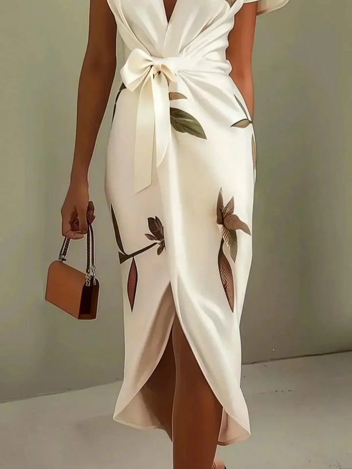 Livia | Abito Midi in Satin a Maniche Corte Bianco