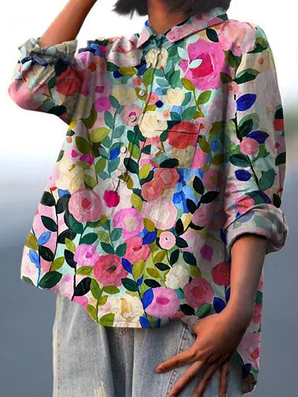 Mónica | Camicia Casual da Donna con Stampa Floreale Colorata di Primavera