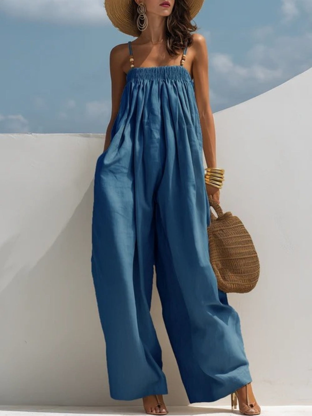 Nicole - Salopette in jeans a gamba larga