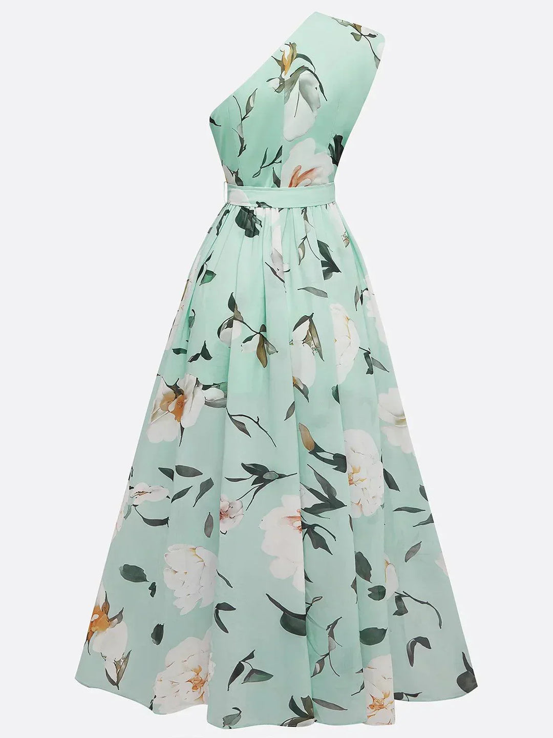 Daisy | Abito Maxi Chiffon Floreale a Spalle Scoperte Verde Chiaro