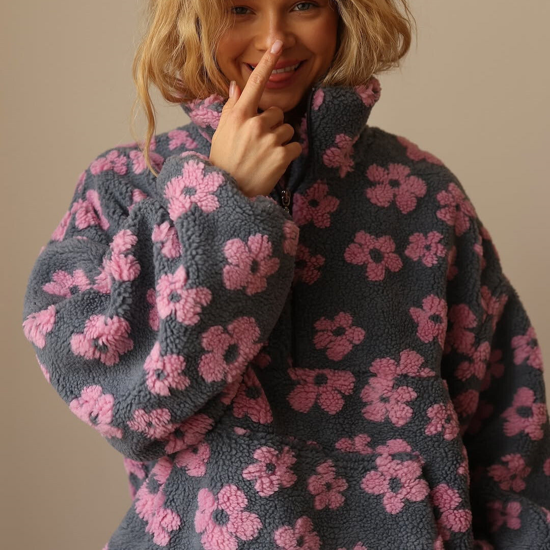 Valeria | Maglione in pile teddy con motivo floreale