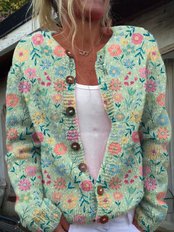 Cardigan con stampa floreale e bottoni