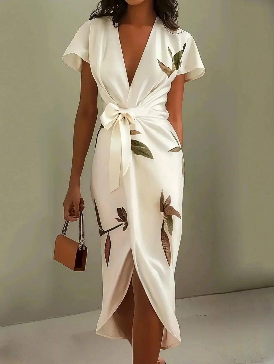 Livia | Abito Midi in Satin a Maniche Corte Bianco