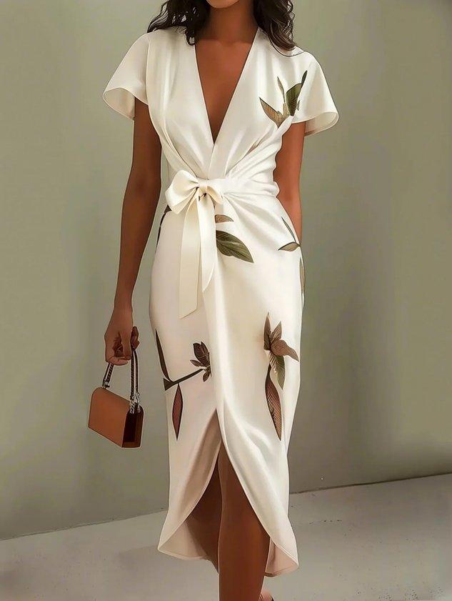 Livia | Abito Midi in Satin a Maniche Corte Bianco