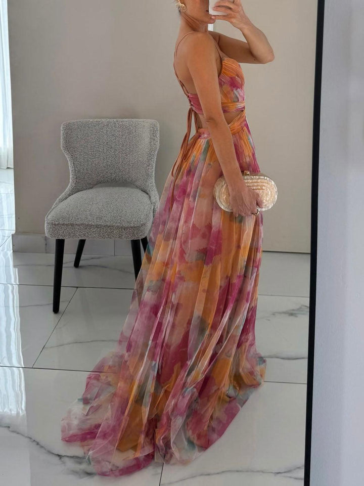 Gaia | Abito Maxi Stampato Floreale con Collo a V