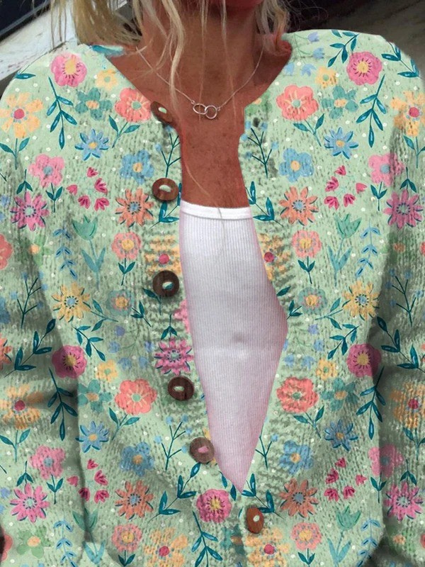 Cardigan con stampa floreale e bottoni