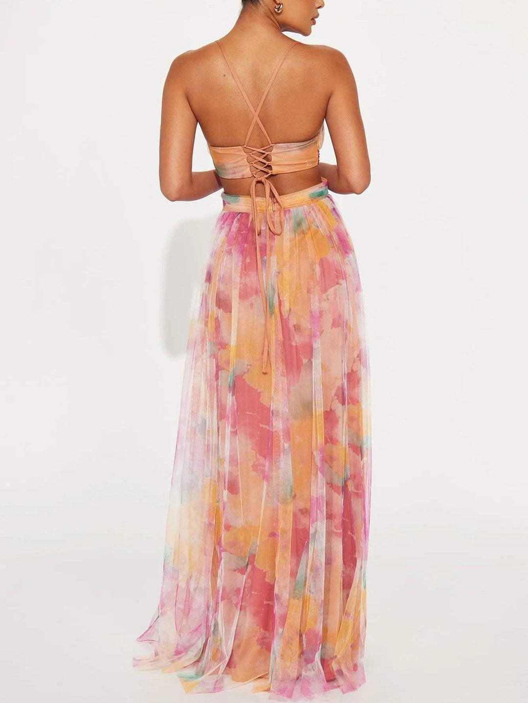 Gaia | Abito Maxi Stampato Floreale con Collo a V