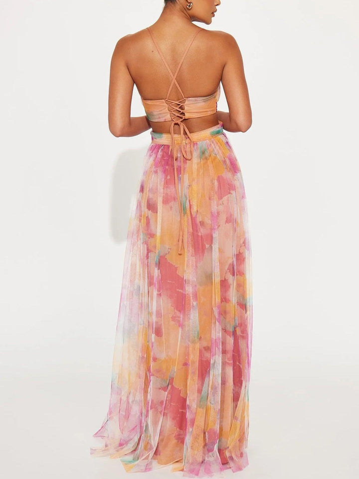Gaia | Abito Maxi Stampato Floreale con Collo a V