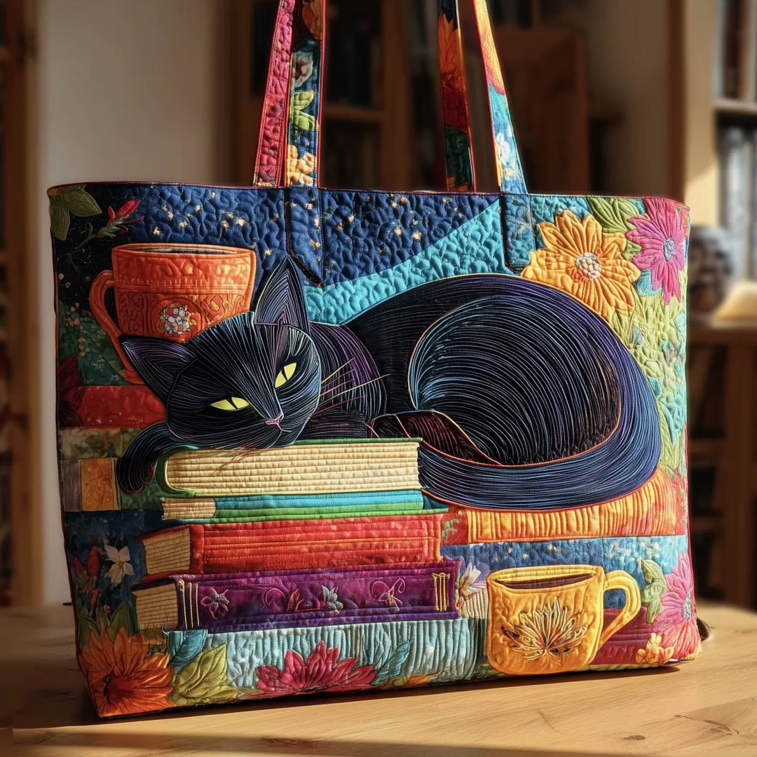 Sacchetto Artigianale - Gatto Nero con Libri e Tazze