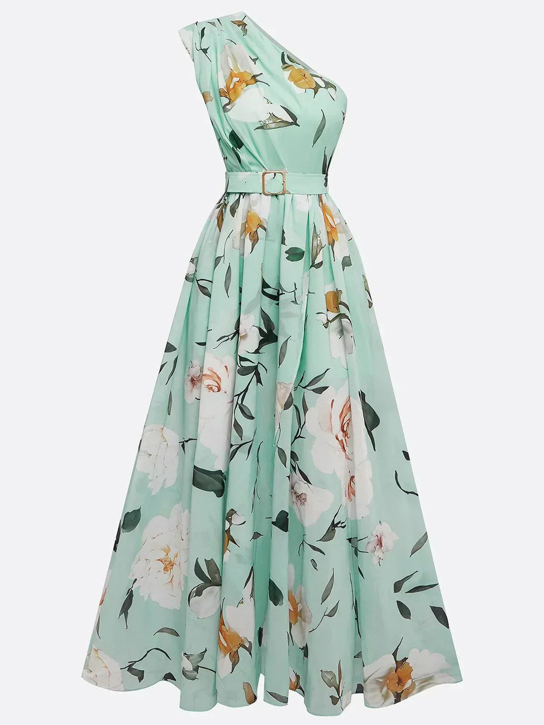 Daisy | Abito Maxi Chiffon Floreale a Spalle Scoperte Verde Chiaro