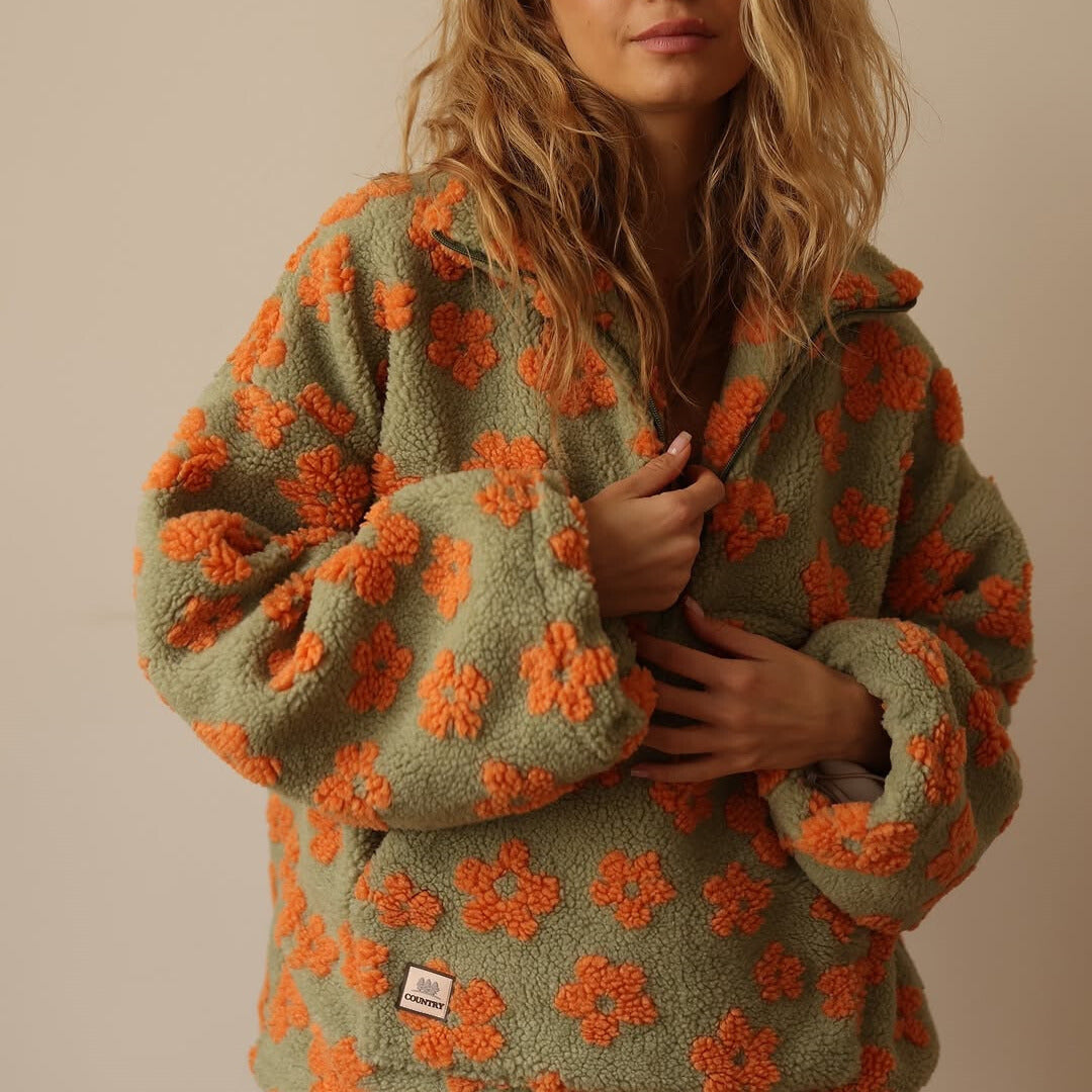 Valeria | Maglione in pile teddy con motivo floreale