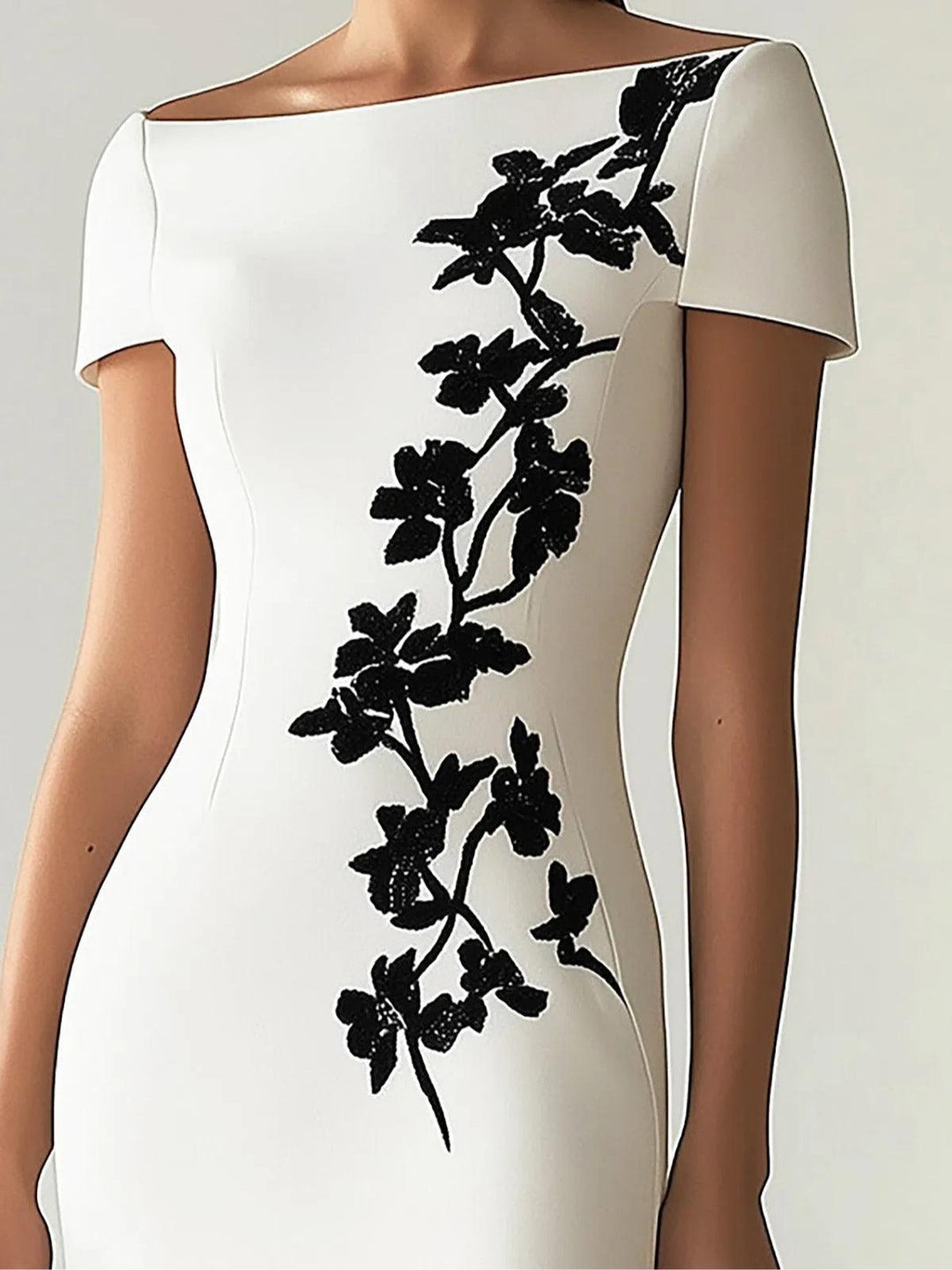 Martina | Abito Midi a Stampa Floreale Chic con Collo Barchetta