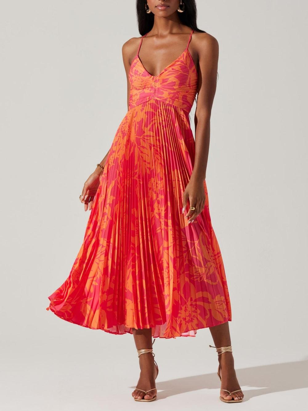 Lucia | Abito Midi Plissettato Elegante Stampa Floreale Chic Costiero