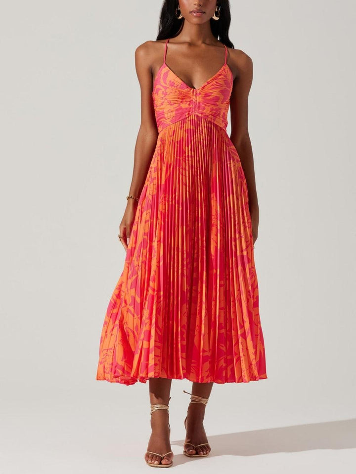 Lucia | Abito Midi Plissettato Elegante Stampa Floreale Chic Costiero