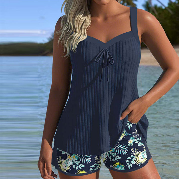 Serena | Tankini a Righe con Pantaloncino da Spiaggia in Due Pezzi