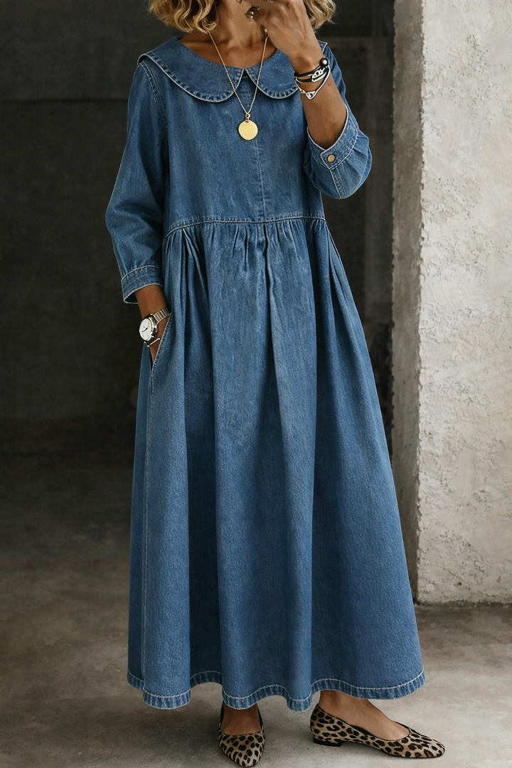 Lucia - Abito in denim con colletto Peter Pan