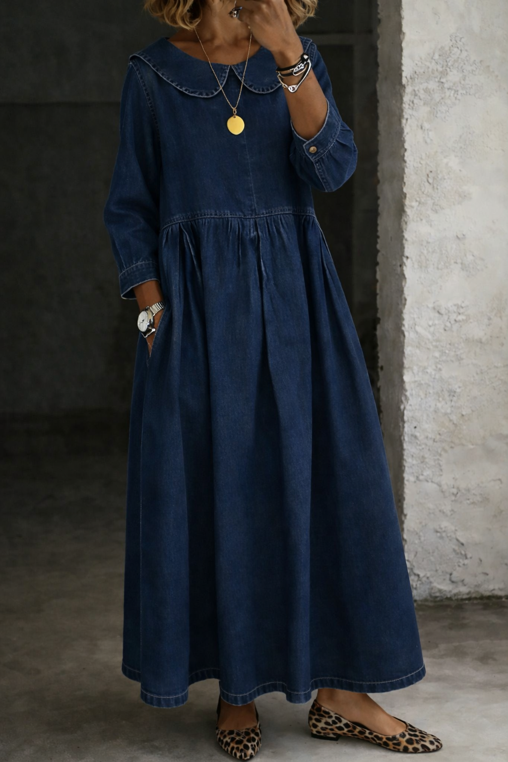 Lucia - Abito in denim con colletto Peter Pan
